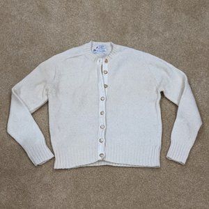 Vintage Shetland Wool Cream Cardigan with Gold Buttons